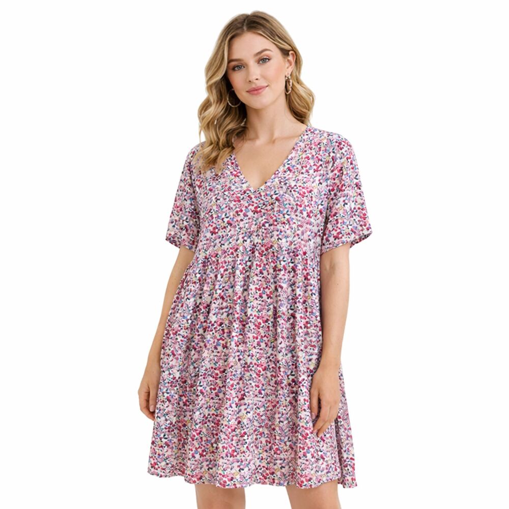 Andree By Unit Babydoll Dress Womens Sz S Lined Floral Breezy Garden Girl NEW